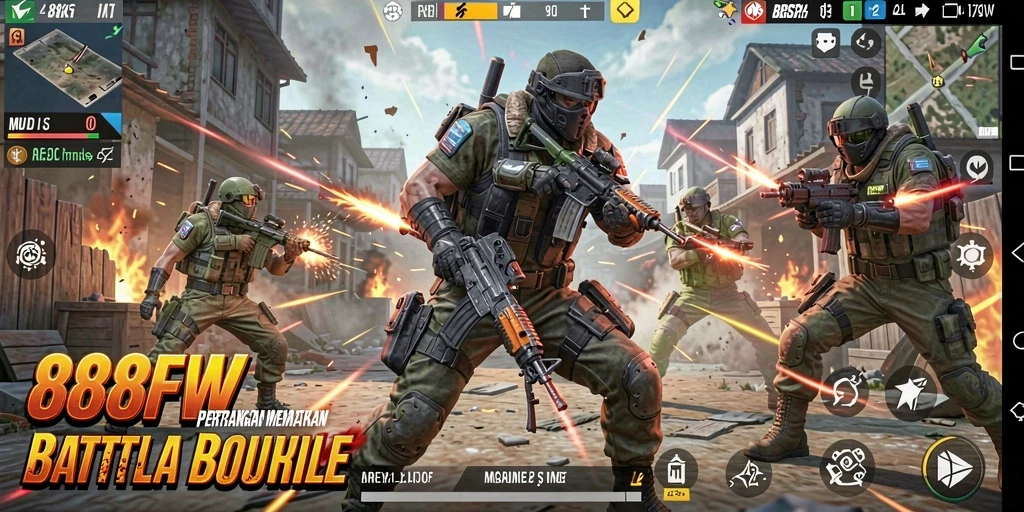 Tampilan mendebarkan dari gameplay Battle Royale 888FW.