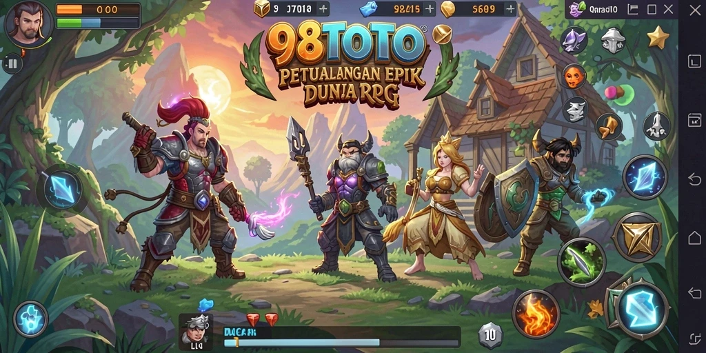 Screenshot utama 98TOTO menampilkan aksi pertarungan RPG yang menegangkan.
