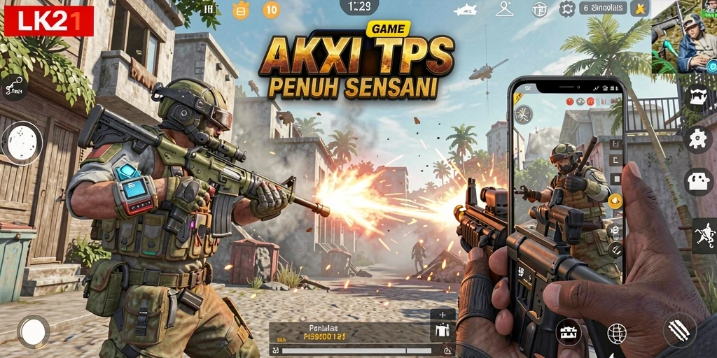 Tampilan gameplay seru di LK21 dengan aksi tembak-tembakan.