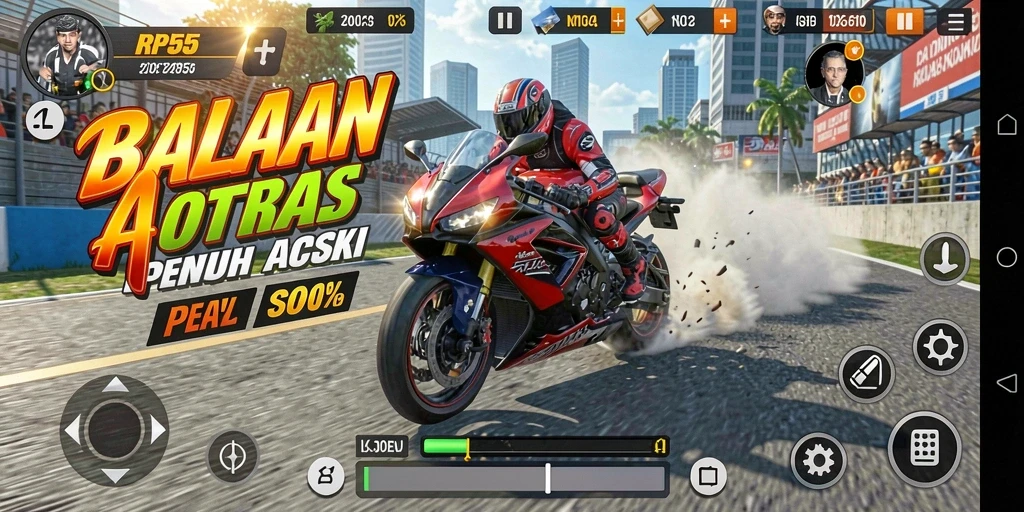 Gameplay RP55 menampilkan balapan motor yang seru dan penuh aksi.