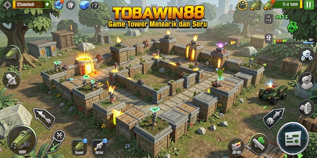Tampilan gameplay TOBAWIN88 yang seru dalam mode Tower Defense.