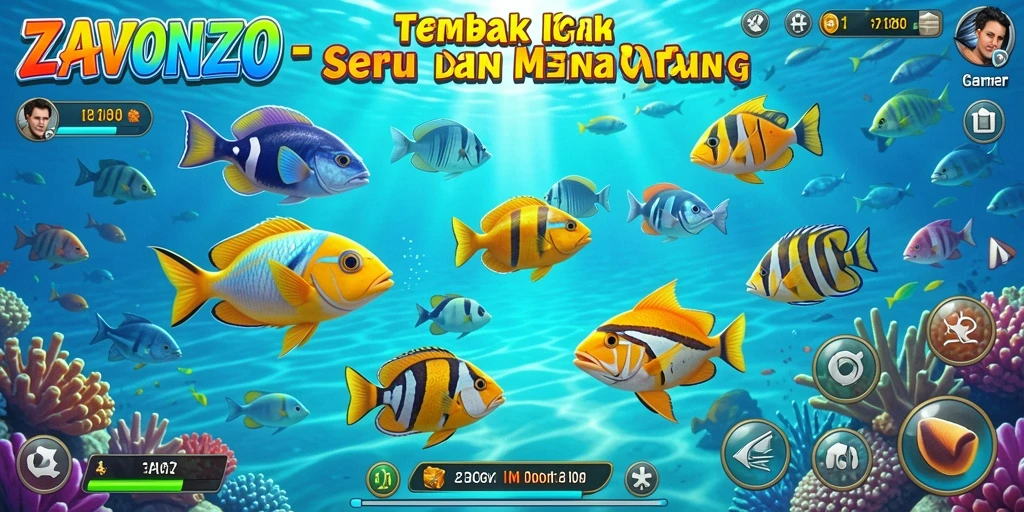 Screenshot gameplay ZAVONZO menampilkan aksi menembak ikan yang seru.